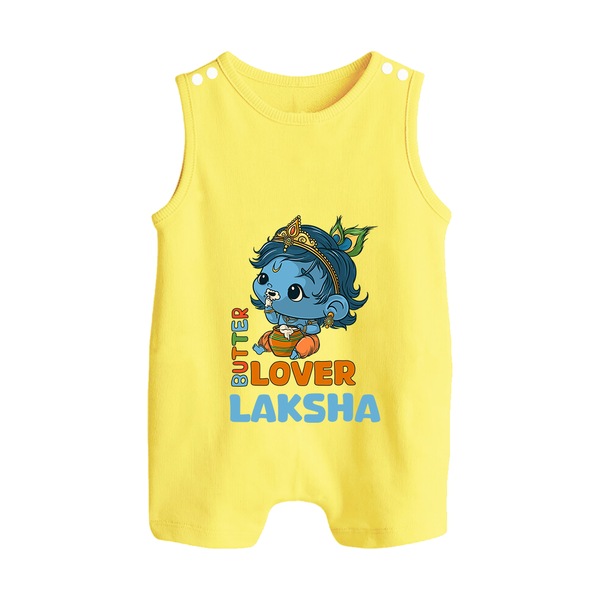 Butter Lover Romper Suit | Personalized Baby Romper Suit for Krishna Celebrations - PASTEL YELLOW - 0 - 5 Months Old (Chest 18")