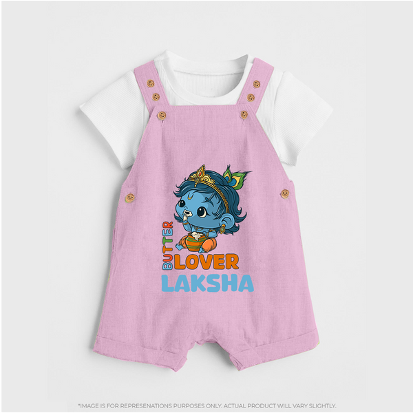 Butter Lover Dungaree Set | Personalized Baby Dungaree Set for Krishna Celebrations - BABY PINK - 0 - 5 Months Old (Chest 18")