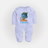 Butter Lover Sleep Suit | Personalized Baby Sleep Suit for Krishna Celebrations - BABY BLUE - New Born (Chest 7.5")