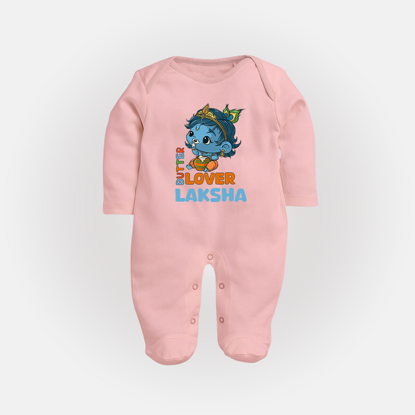 Butter Lover Sleep Suit | Personalized Baby Sleep Suit for Krishna Celebrations - BABY PINK - New Born (Chest 7.5")