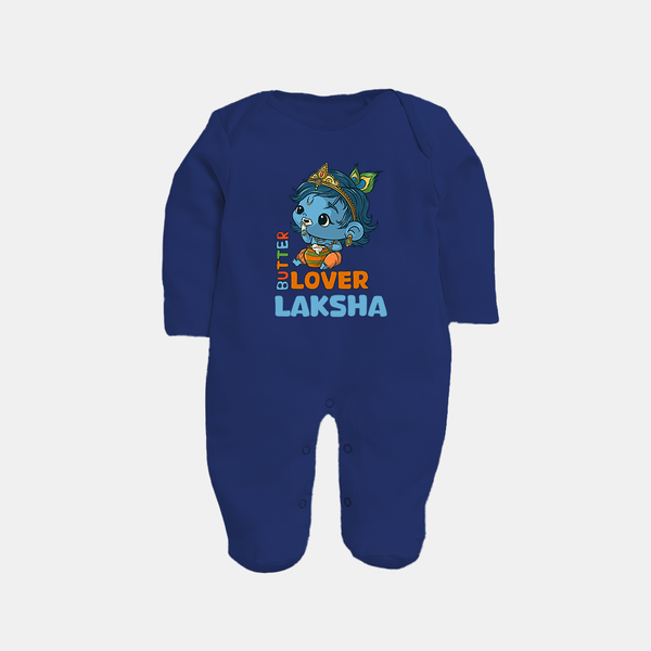 Butter Lover Sleep Suit | Personalized Baby Sleep Suit for Krishna Celebrations - NAVY BLUE - New Born (Chest 7.5")