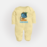 Butter Lover Sleep Suit | Personalized Baby Sleep Suit for Krishna Celebrations - PASTEL YELLOW - New Born (Chest 7.5")