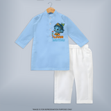 Butter Lover Kurta Set | Personalized Baby Kurta Set for Krishna Celebrations - BABY BLUE - 3 - 6 Months Old (Chest 24", Kurta Length 14'', Waist 19", Pant Length 14")