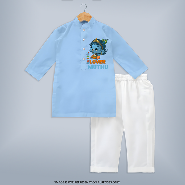 Butter Lover Kurta Set | Personalized Baby Kurta Set for Krishna Celebrations - BABY BLUE - 3 - 6 Months Old (Chest 24", Kurta Length 14'', Waist 19", Pant Length 14")
