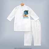Butter Lover Kurta Set | Personalized Baby Kurta Set for Krishna Celebrations - WHITE - 3 - 6 Months Old (Chest 24", Kurta Length 14'', Waist 19", Pant Length 14")