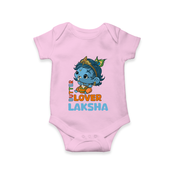 Butter Lover Romper | Personalized Baby Romper for Krishna Celebrations - BABY PINK - New Born (Chest 14")