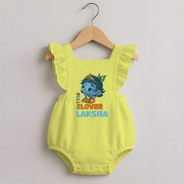 Butter Lover Romper Frock | Personalized Baby Romper Frock for Krishna Celebrations - PASTEL YELLOW - 0 - 3 Months Old (Chest 19")