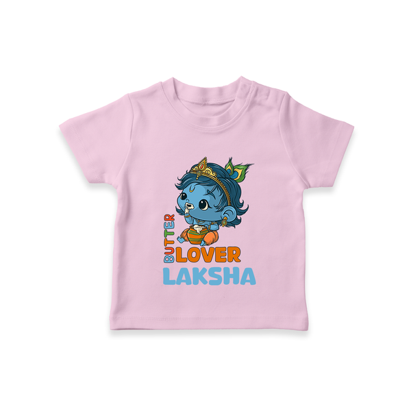 Butter Lover T-Shirt | Personalized Baby T-Shirt for Krishna Celebrations - BABY PINK - 0-5 Months Old (Chest 17")