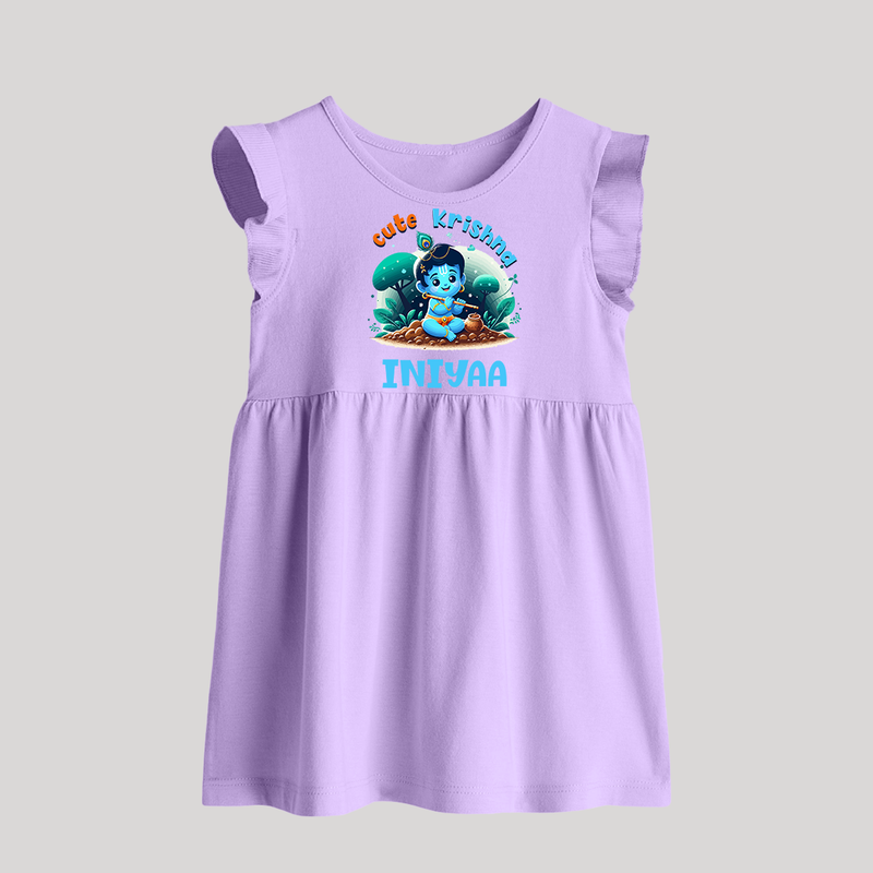 Cute Krishna Baby Frock | Custom Baby Frock for Krishna Fans - LILAC - 0 - 3 Months Old (Chest 17")