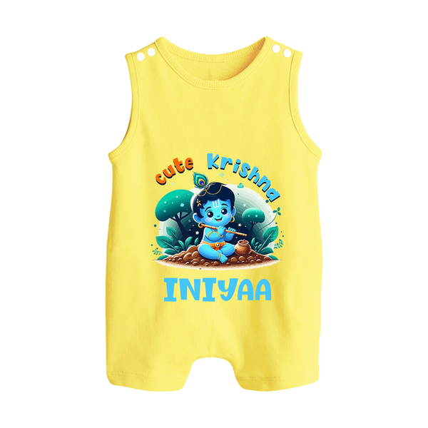 Cute Krishna Romper Suit | Custom Baby Romper Suit for Krishna Fans - PASTEL YELLOW - 0 - 5 Months Old (Chest 18")