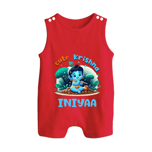 Cute Krishna Romper Suit | Custom Baby Romper Suit for Krishna Fans - RED - 0 - 5 Months Old (Chest 18")