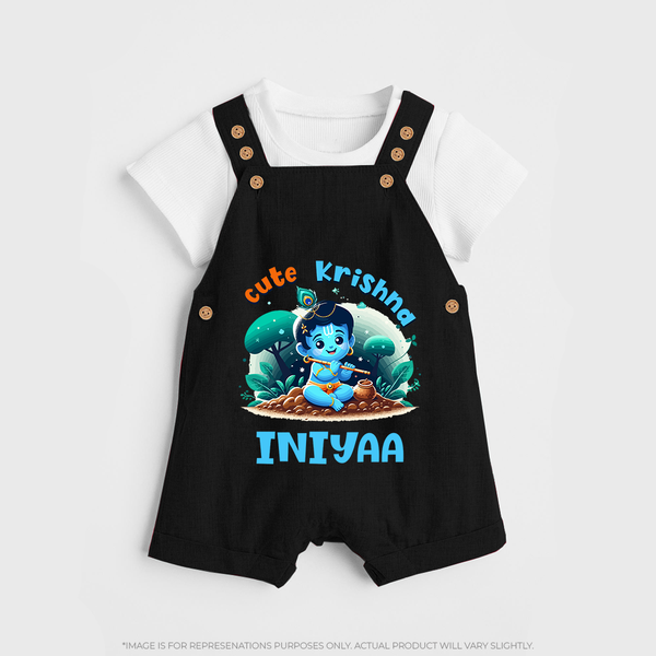 Cute Krishna Dungaree Set | Custom Baby Dungaree Set for Krishna Fans - BLACK - 0 - 5 Months Old (Chest 18")