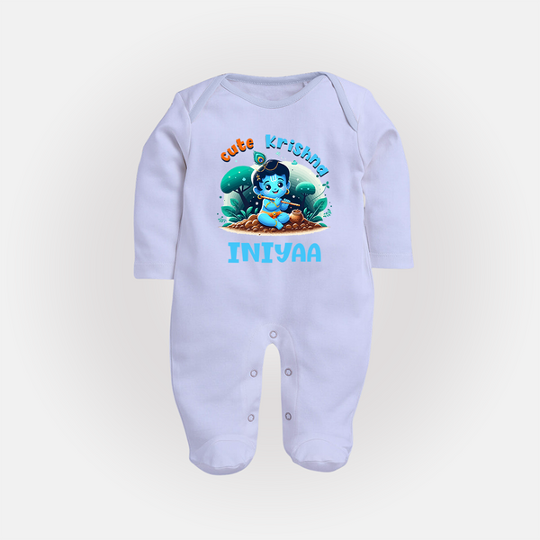 Cute Krishna Sleep Suit | Custom Baby Sleep Suit for Krishna Fans - BABY BLUE - New Born (Chest 7.5")
