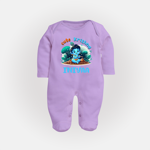 Cute Krishna Sleep Suit | Custom Baby Sleep Suit for Krishna Fans - LILAC - New Born (Chest 7.5")