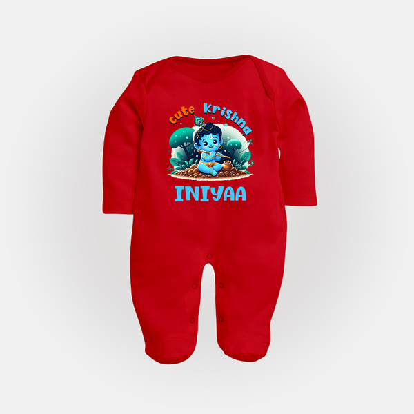 Cute Krishna Sleep Suit | Custom Baby Sleep Suit for Krishna Fans - RED - New Born (Chest 7.5")