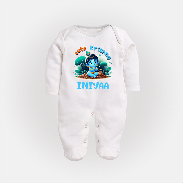 Cute Krishna Sleep Suit | Custom Baby Sleep Suit for Krishna Fans - WHITE - New Born (Chest 7.5")