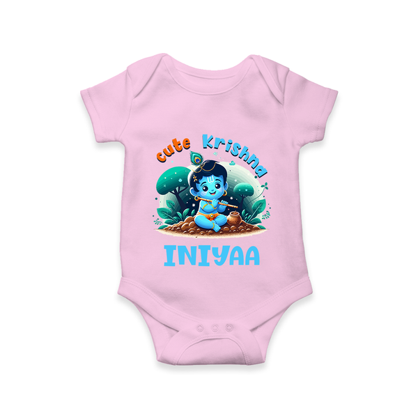 Cute Krishna Romper | Custom Baby Romper for Krishna Fans - BABY PINK - New Born (Chest 14")