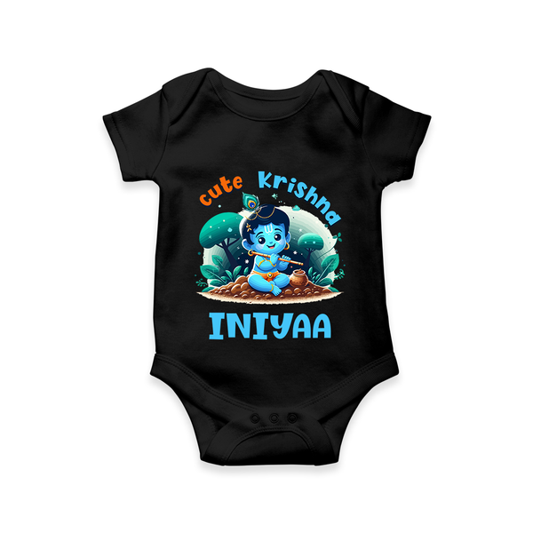 Cute Krishna Romper | Custom Baby Romper for Krishna Fans - BLACK - New Born (Chest 14")
