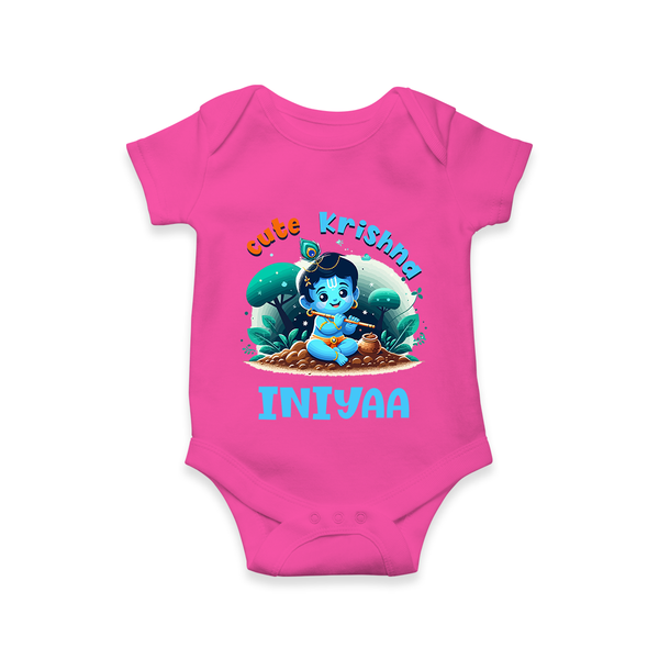 Cute Krishna Romper | Custom Baby Romper for Krishna Fans - HOT PINK - New Born (Chest 14")