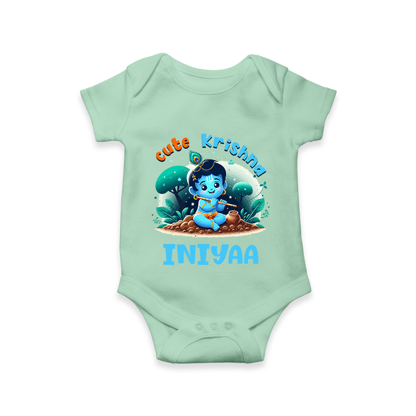 Cute Krishna Romper | Custom Baby Romper for Krishna Fans - MINT GREEN - New Born (Chest 14")