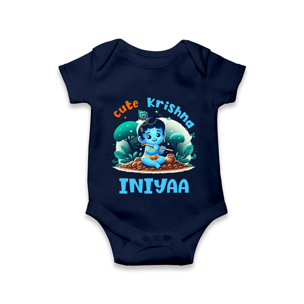 Cute Krishna Romper | Custom Baby Romper for Krishna Fans - NAVY BLUE - New Born (Chest 14")