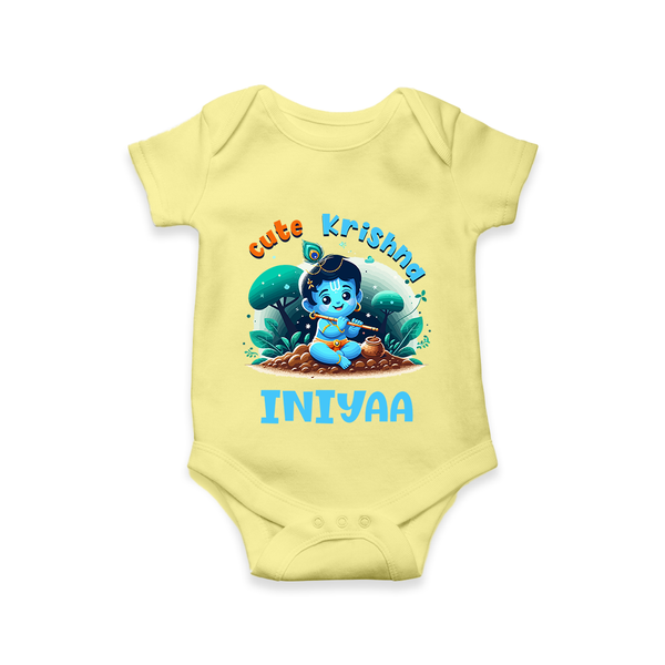 Cute Krishna Romper | Custom Baby Romper for Krishna Fans - PASTEL YELLOW - New Born (Chest 14")
