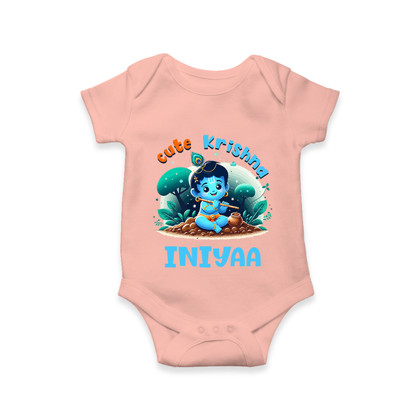 Cute Krishna Romper | Custom Baby Romper for Krishna Fans - PEACH - New Born (Chest 14")