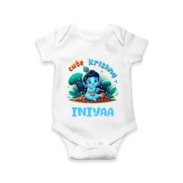 Cute Krishna Romper | Custom Baby Romper for Krishna Fans - WHITE - New Born (Chest 14")