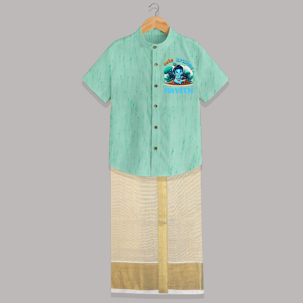 Cute Krishna Shirt And Dhoti | Custom Baby Shirt And Dhoti for Krishna Fans - AQUA GREEN - 0 - 6 Months Old (Chest-23") (Dhoti length-14")