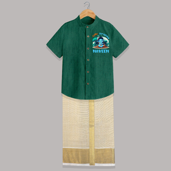 Cute Krishna Shirt And Dhoti | Custom Baby Shirt And Dhoti for Krishna Fans - DARK GREEN - 0 - 6 Months Old (Chest-23") (Dhoti length-14")