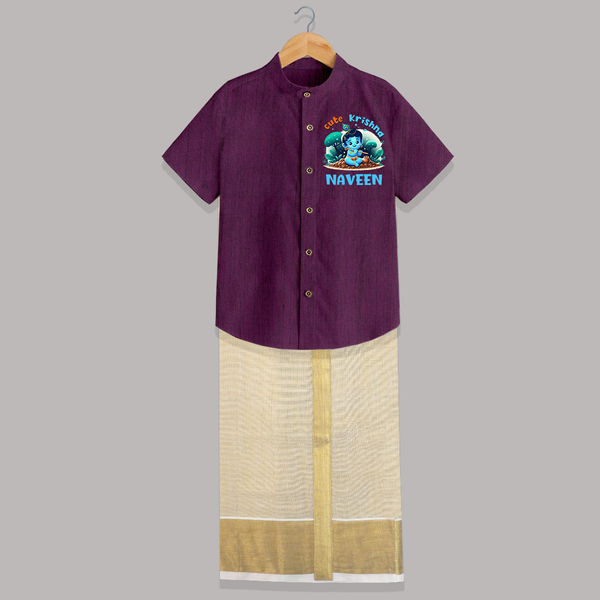 Cute Krishna Shirt And Dhoti | Custom Baby Shirt And Dhoti for Krishna Fans - GRAPE - 0 - 6 Months Old (Chest-23") (Dhoti length-14")
