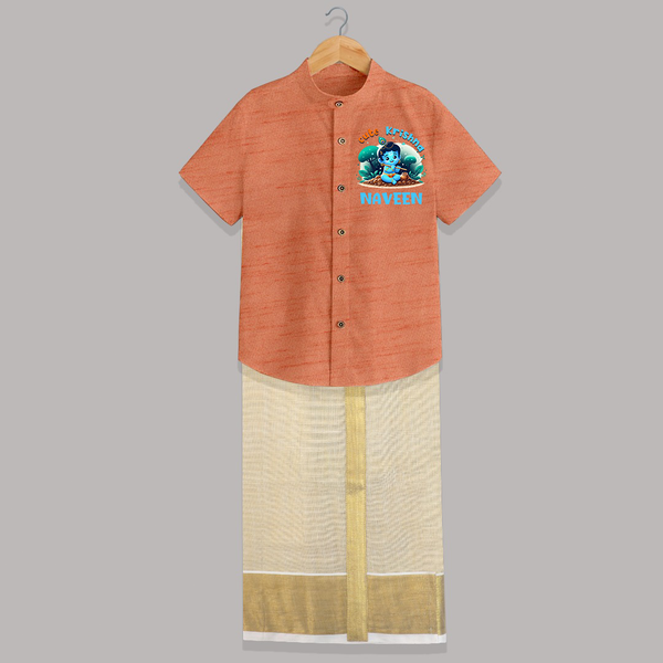 Cute Krishna Shirt And Dhoti | Custom Baby Shirt And Dhoti for Krishna Fans - ORANGE - 0 - 6 Months Old (Chest-23") (Dhoti length-14")