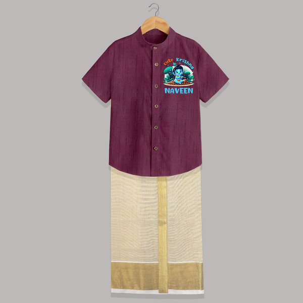 Cute Krishna Shirt And Dhoti | Custom Baby Shirt And Dhoti for Krishna Fans - WINE - 0 - 6 Months Old (Chest-23") (Dhoti length-14")