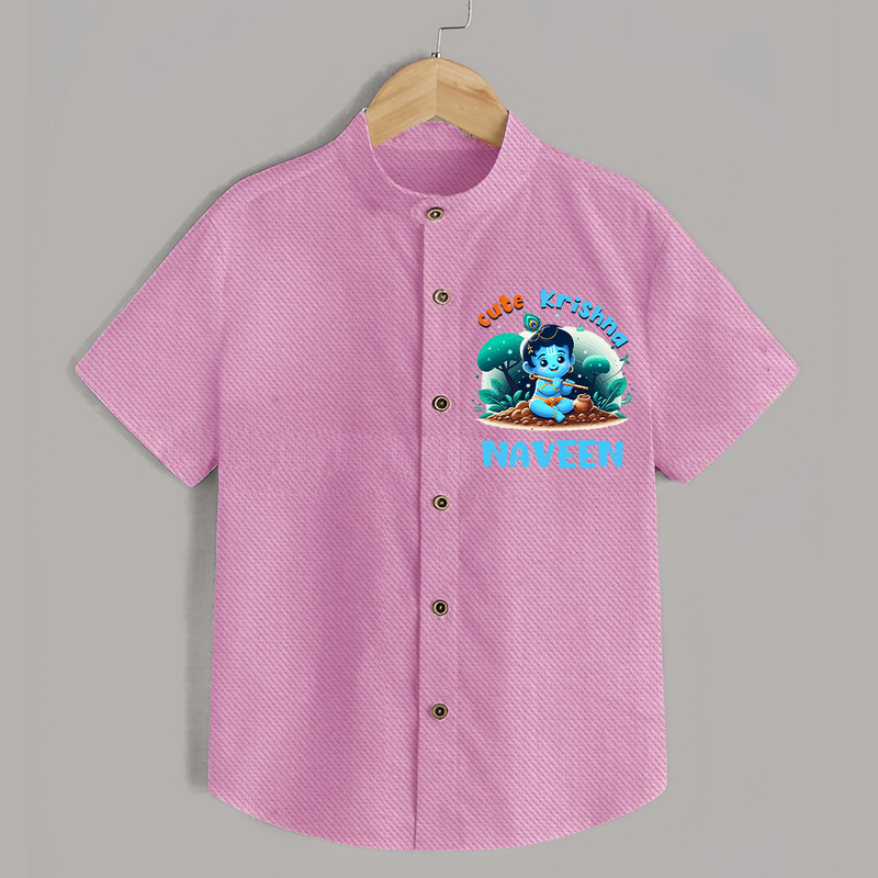 Cute Krishna Shirt | Custom Baby Shirt for Krishna Fans - BABY PINK - 0 - 6 Months Old (Chest 23")
