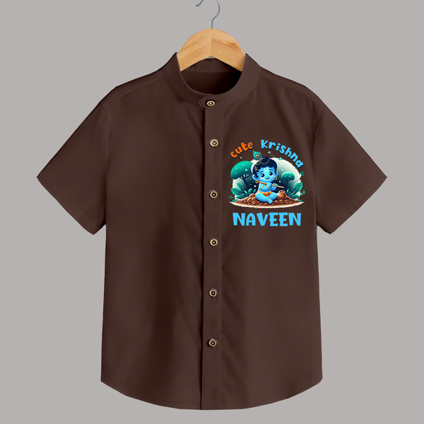 Cute Krishna Shirt | Custom Baby Shirt for Krishna Fans - CHOCOLATE BROWN - 0 - 6 Months Old (Chest 23")