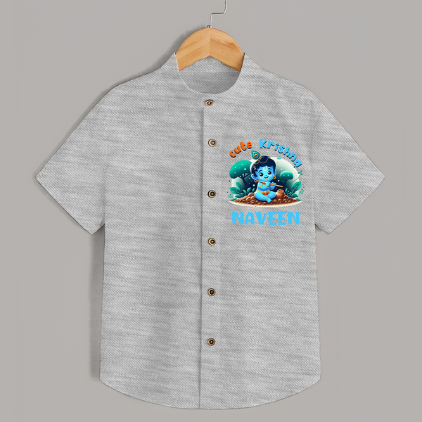 Cute Krishna Shirt | Custom Baby Shirt for Krishna Fans - GREY - 0 - 6 Months Old (Chest 23")