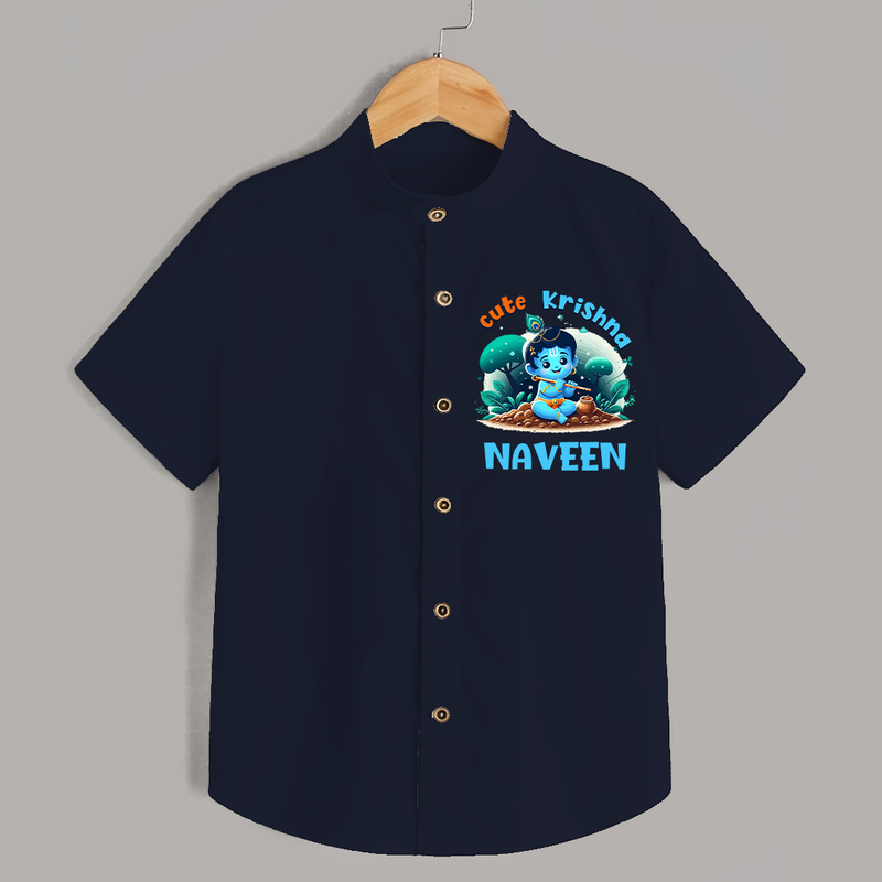 Cute Krishna Shirt | Custom Baby Shirt for Krishna Fans - NAVY BLUE - 0 - 6 Months Old (Chest 23")
