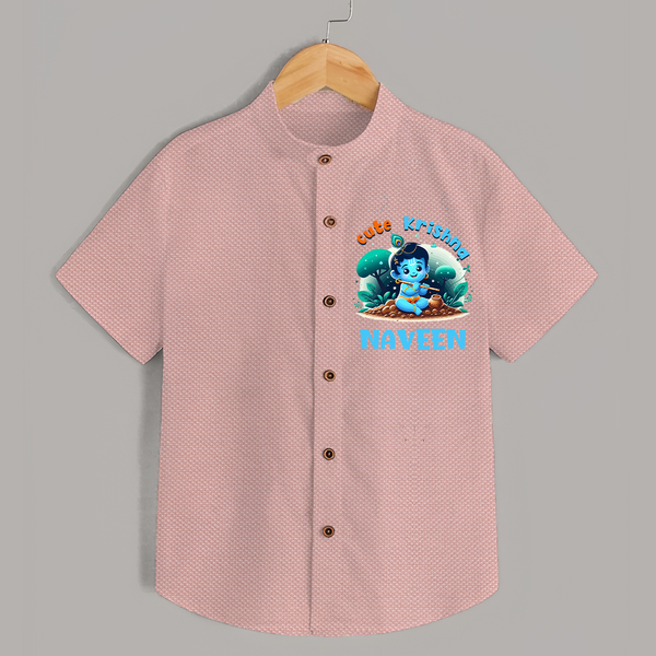 Cute Krishna Shirt | Custom Baby Shirt for Krishna Fans - PEACH - 0 - 6 Months Old (Chest 23")