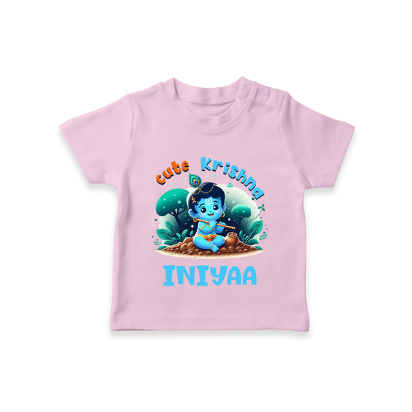 Cute Krishna T-Shirt | Custom Baby T-Shirt for Krishna Fans - BABY PINK - 0-5 Months Old (Chest 17")