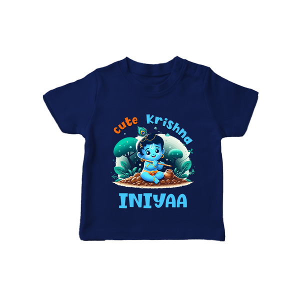 Cute Krishna T-Shirt | Custom Baby T-Shirt for Krishna Fans - NAVY BLUE - 0-5 Months Old (Chest 17")
