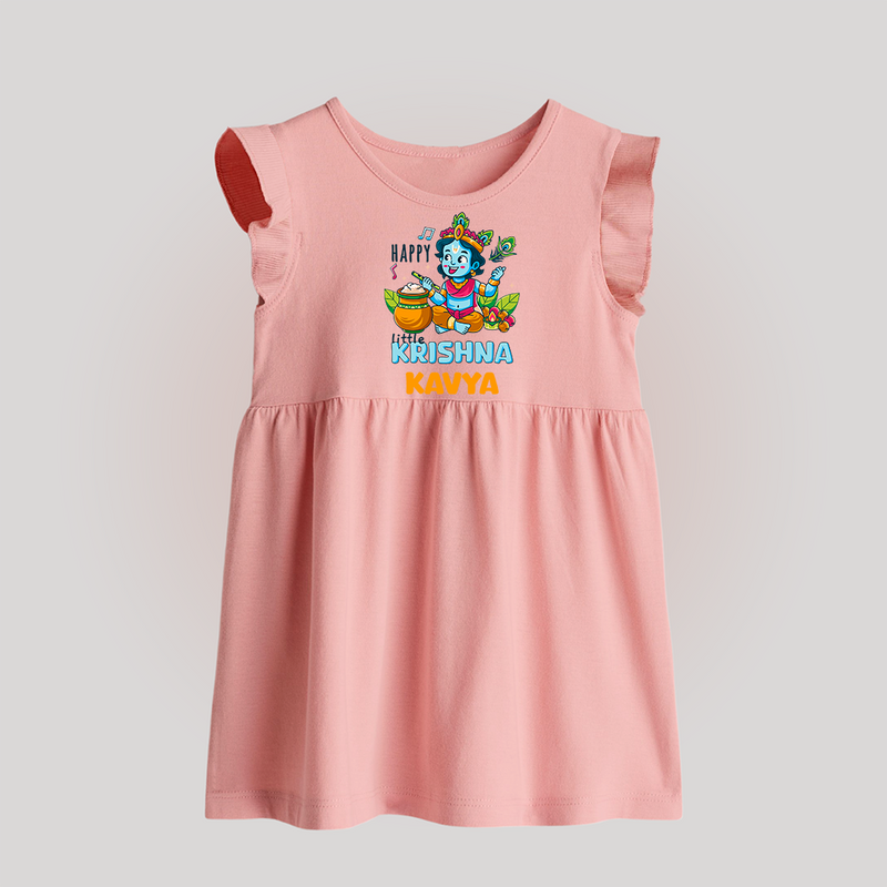 Happy Little Krishna Baby Frock | Custom Baby Frock for Krishna - BABY PINK - 0 - 3 Months Old (Chest 17")