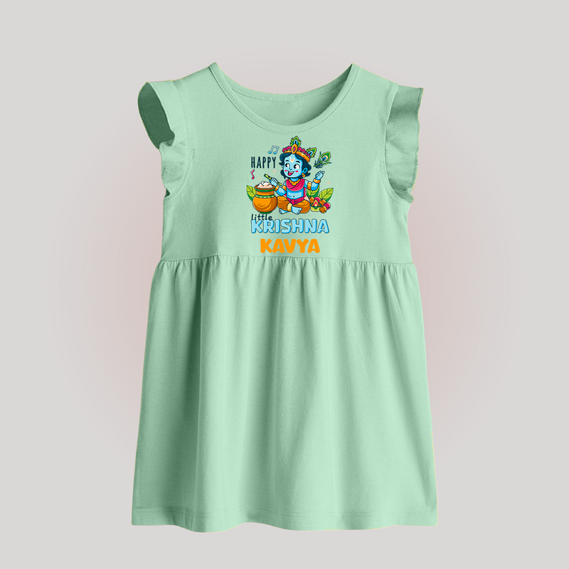 Happy Little Krishna Baby Frock | Custom Baby Frock for Krishna - MINT GREEN - 0 - 3 Months Old (Chest 17")