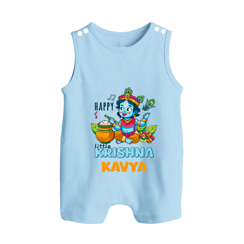 Happy Little Krishna Romper Suit | Custom Baby Romper Suit for Krishna - BABY BLUE - 0 - 5 Months Old (Chest 18")