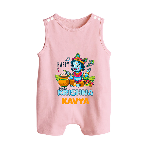 Happy Little Krishna Romper Suit | Custom Baby Romper Suit for Krishna - BABY PINK - 0 - 5 Months Old (Chest 18")