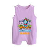 Happy Little Krishna Romper Suit | Custom Baby Romper Suit for Krishna - LILAC - 0 - 5 Months Old (Chest 18")