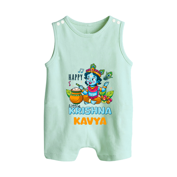 Happy Little Krishna Romper Suit | Custom Baby Romper Suit for Krishna - MINT GREEN - 0 - 5 Months Old (Chest 18")