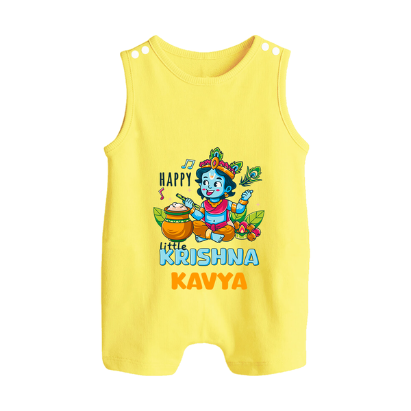 Happy Little Krishna Romper Suit | Custom Baby Romper Suit for Krishna - PASTEL YELLOW - 0 - 5 Months Old (Chest 18")