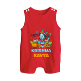 Happy Little Krishna Romper Suit | Custom Baby Romper Suit for Krishna - RED - 0 - 5 Months Old (Chest 18")