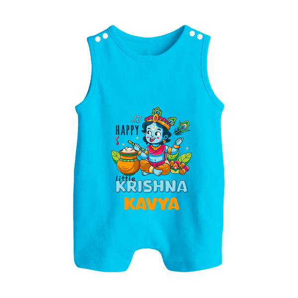 Happy Little Krishna Romper Suit | Custom Baby Romper Suit for Krishna - SKY BLUE - 0 - 5 Months Old (Chest 18")