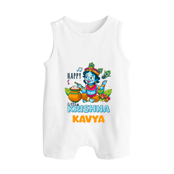 Happy Little Krishna Romper Suit | Custom Baby Romper Suit for Krishna - WHITE - 0 - 5 Months Old (Chest 18")